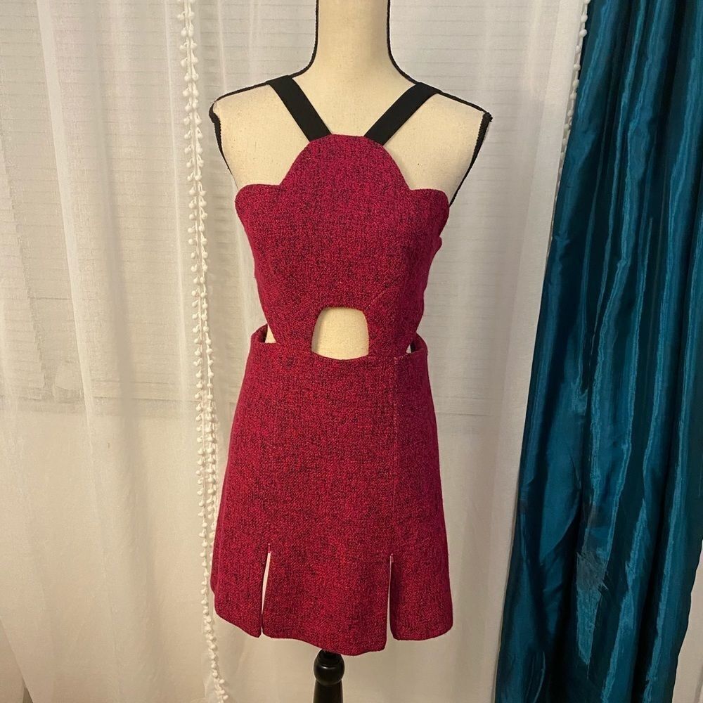 Three floor fuchsia tweed dress, S